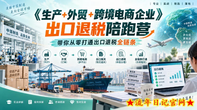 《生产+外贸+跨境电商企业》出口退税陪跑营，带你从零打通出口退税全链条-流年日记