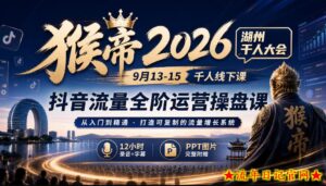 猴帝2026湖州千人大会9月13-15千人线下课，抖音流量全阶运营操盘课，12小时录音加字幕+ppt图片-流年日记