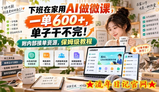 下班在家用AI做微课，一单600+，单子干不完！附内部接单资源，保姆级教程【揭秘】-流年日记