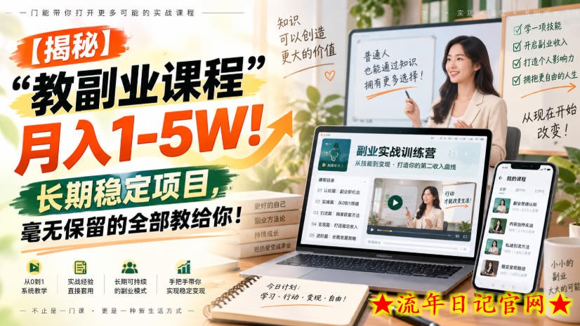 【揭秘】“教副业课程”月入1-5W！长期稳定项目，毫无保留的全部教给你！-流年日记