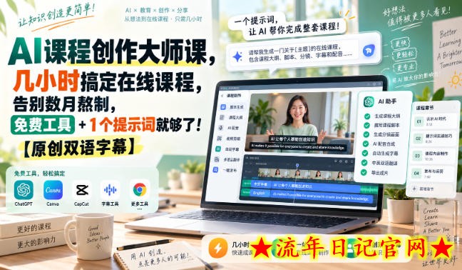AI课程创作大师课，几小时搞定在线课程，告别数月熬制，免费工具+1个提示词就够了！【原创双语字幕】-流年日记
