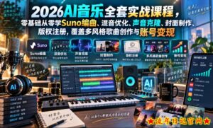 2026AI音乐实战课程,零基础从零学Suno编曲、混音优化、声音克隆、版权注册,覆盖多风格歌曲创作与账号变现-流年日记