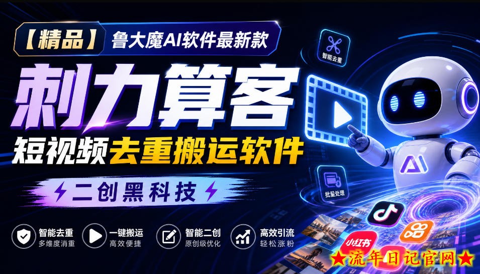 【精品】鲁大魔AI软件最新款刺力算客短视频去重搬运软件二创黑科技-流年日记