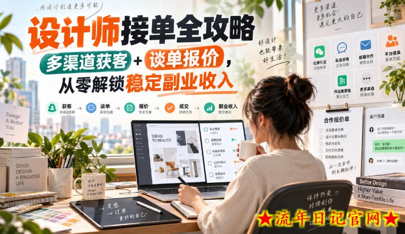 设计师接单全攻略-无水印，多渠道获客+谈单报价，从零解锁稳定副业收入-流年日记