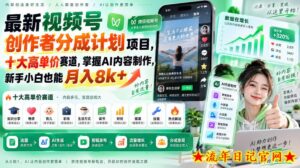 最新视频号创作者分成计划项目,十大高单价赛道,掌握AI内容制作,新手小白也能月入8k+-流年日记