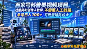 百家号科普类视频项目,过乘风和创作人教学,不需要人工剪辑,单号日入100+可批量矩阵放大-流年日记