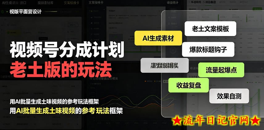 视频号分成计划老土版的玩法,流量爆炸,每天收益300+,纯靠AI生成,越土的玩法,越高级-流年日记