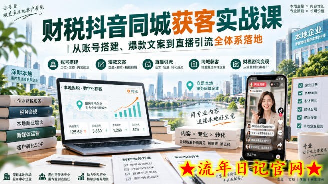 财税抖音同城获客实战课|从账号搭建、爆款文案到直播引流全体系落地-流年日记