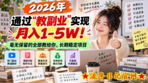2026年通过“教副业”实现月入1-5W！毫无保留的全部教给你，长期稳定项目【揭秘】-流年日记