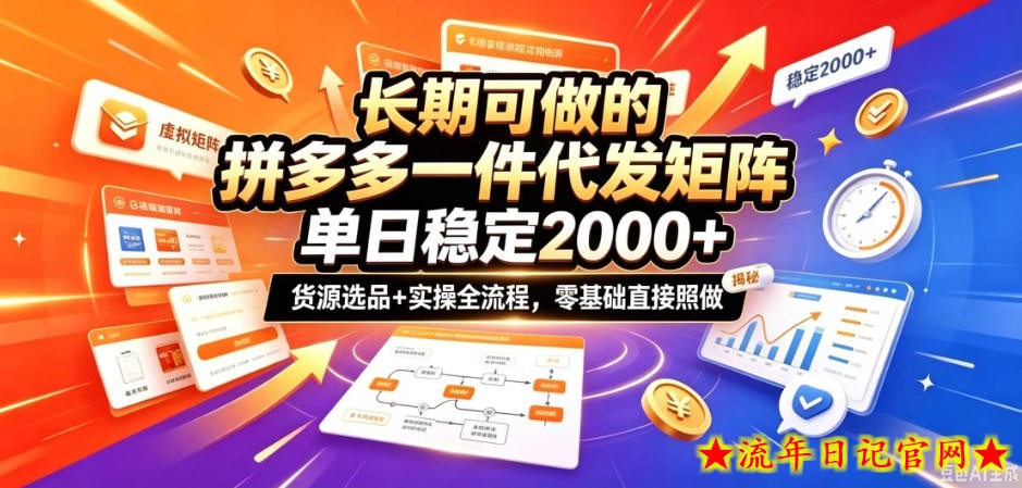 长期可做的拼多多一件代发矩阵，单日稳定2k+，货源选品+实操全流程，零基础直接照做【揭秘】-流年日记