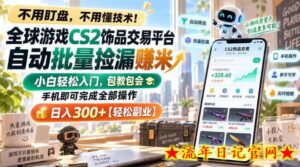 全球游戏CS2饰品交易平台自动批量捡漏賺米，小白轻松入门，包教包会，手机即可完成全部操作，日入300+【揭秘】-流年日记