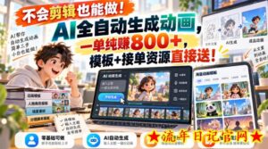 不会剪辑也能做!AI全自动生成动画,一单纯賺800+,模板+接单资源直接送!【揭秘】-流年日记
