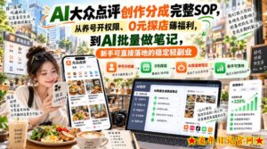 【无水印】AI大众点评创作分成完整SOP，从养号开权限、0元探店薅福利，到AI批量做笔记，新手可直接落地的稳定轻副业-流年日记