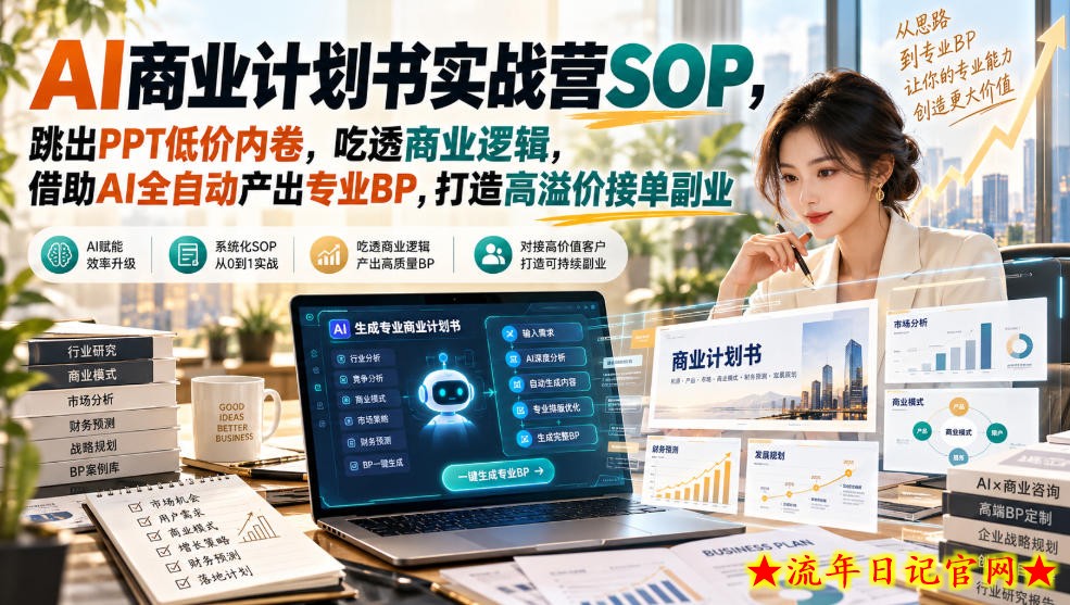 【无水印】AI商业计划书实战营SOP，跳出PPT低价内卷，吃透商业逻辑，借助AI全自动产出专业BP，打造高溢价接单副业-流年日记