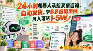 24小时机器人承接买家咨询、自动发货，学多多虚拟类目月入可达1-5W【揭秘】-流年日记