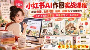 小红书AI作图实战课程，覆盖条漫、古诗词图、绘本、启蒙书全品类创作，手把手教你找赛道、做爆款笔记、落地变现-流年日记