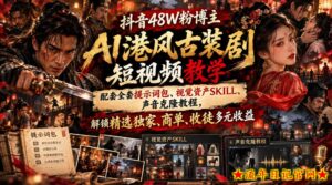 抖音48W粉博主AI港风古装剧短视频教学，配套全套提示词包、视觉资产SKILL、声音克隆教程，解锁精选独家、商单、收徒多元收益-流年日记