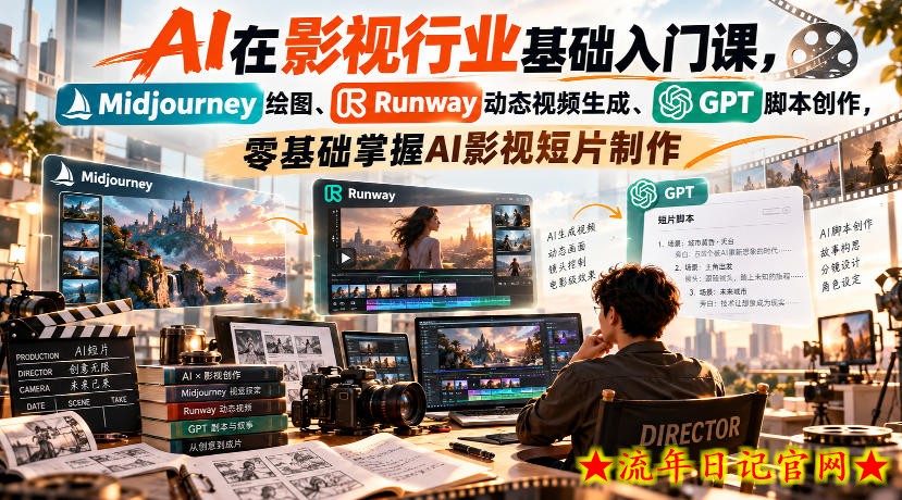 【无水印】AI在影视行业基础入门课,Midjourney绘图、Runway动态视频生成、GPT脚本创作,零基础掌握AI影视短片制作-流年日记