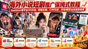 海外小说短剧推广保姆式教程|ReelShort等平台CPS分成,剪辑去重、口令引流、对标爆款全流程变现课-流年日记
