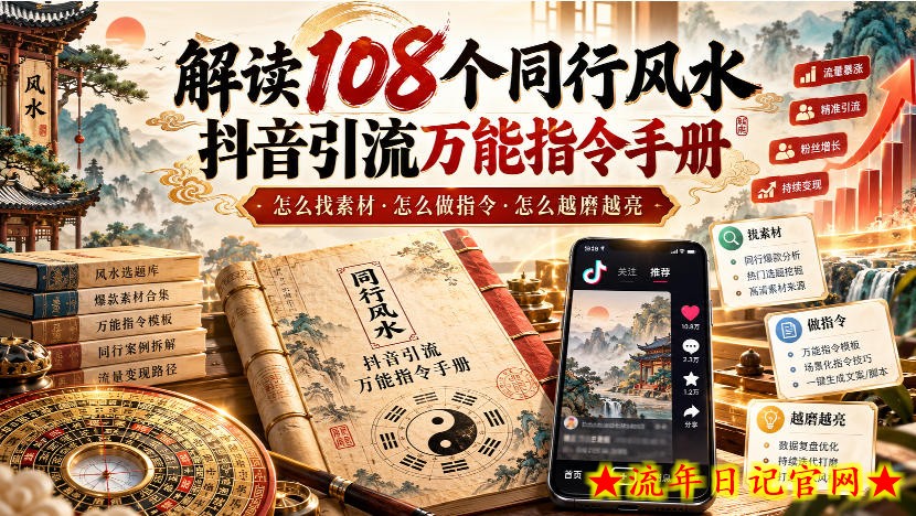 解读108个同行风水抖音引流万能指令手册，怎么找素材·怎么做指令·怎么越磨越亮【文档】-流年日记
