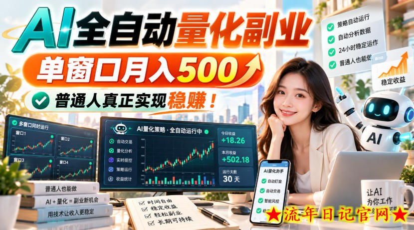 AI全自动量化副业，单窗口月入500，普通人真正实现稳賺！【揭秘】-流年日记