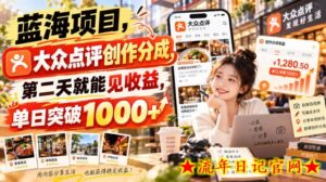 蓝海项目，大众点评创作分成，第二天就能见收益，单日突破1000+【揭秘】-流年日记