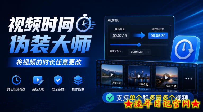 视频时间伪装大师，将视频的时长任意更改，支持单个和多量多个视频-流年日记