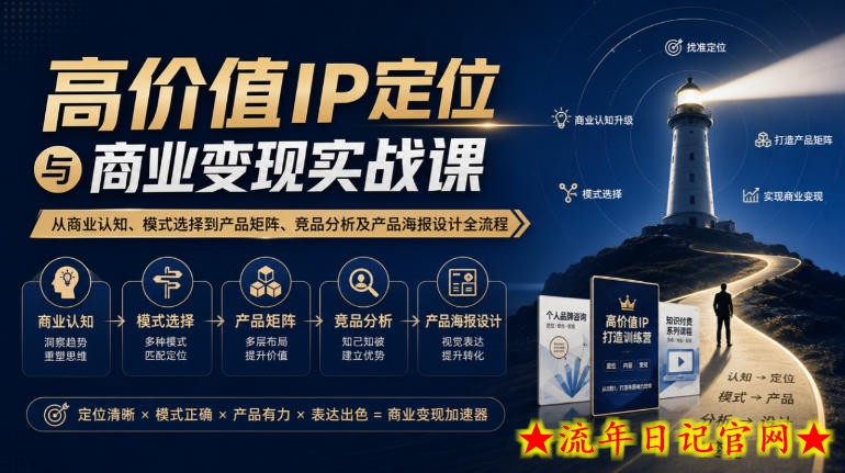 【无水印】高价值IP定位与商业变现实战课,从商业认知、模式选择到产品矩阵、竞品分析及产品海报设计全流程-流年日记