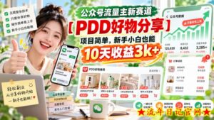 公众号流量主新赛道【PDD好物分享】，项目简单，新手小白也能10天收益3k+-流年日记
