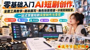 零基础入门AI短剧创作，全套工具教学+剧本撰写+角色场景搭建+分镜剪辑配音，一站式掌握短剧完整制作与变现-流年日记