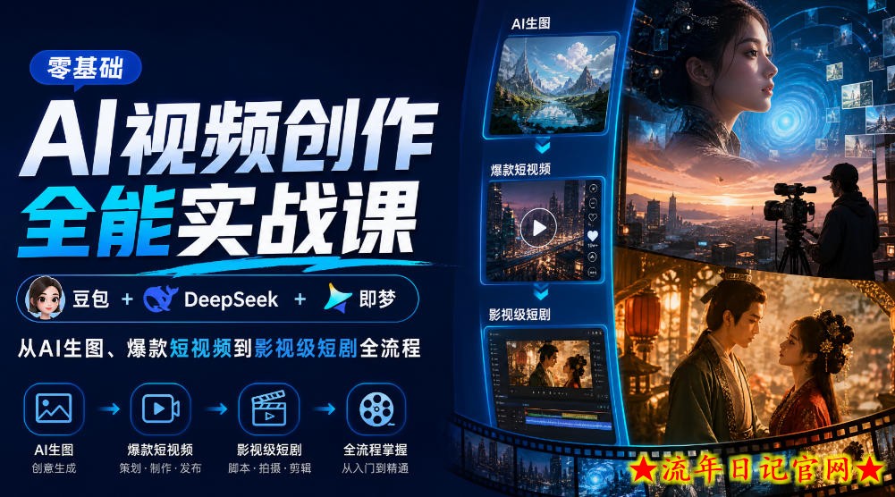 零基础AI视频创作全能实战课|豆包+DeepSeek+即梦,从AI生图、爆款短视频到影视级短剧全流程-流年日记