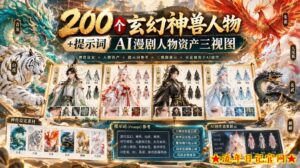 200个玄幻神兽人物+提示词ai漫剧人物资产三视图-流年日记