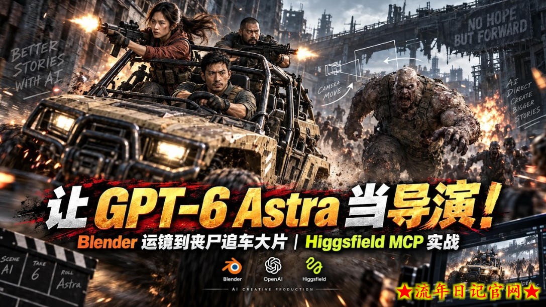 让GPT-6 Astra当导演！Blender运镜到丧尸追车大片｜Higgsfield MCP实战