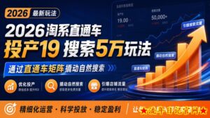 2026淘系直通车投产19搜索5万玩法，通过直通车矩阵撬动自然搜索，帮助商家优化投产，引爆店铺搜索流量-流年日记