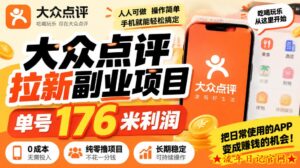【无水印】大众点评拉新副业项目,单号176米利润,纯零撸项目-流年日记
