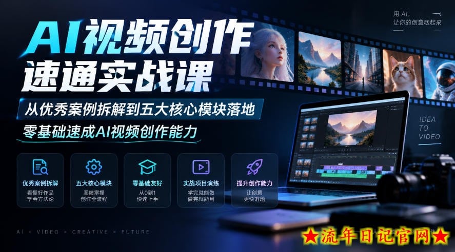 AI视频创作速通实战课|从优秀案例拆解到五大核心模块落地,零基础速成AI视频创作能力-流年日记