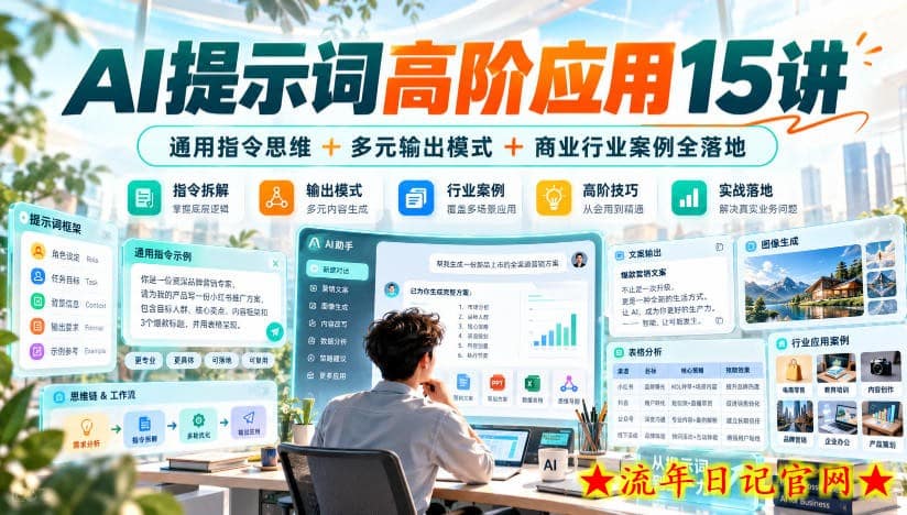 AI提示词高阶应用15讲|通用指令思维+多元输出模式+商业行业案例全落地-流年日记