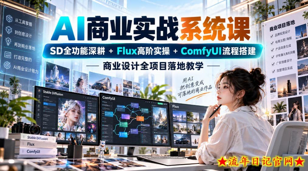 AI商业实战系统课|SD全功能深耕+Flux高阶实操+Comfyui流程搭建,商业设计全项目落地教学-流年日记