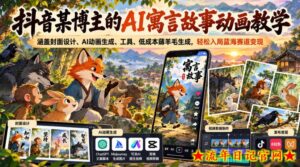 抖音某博主的AI寓言故事动画教学,涵盖封面设计、AI动画生成、工具、低成本薅羊毛生成,轻松入局蓝海赛道变现-流年日记