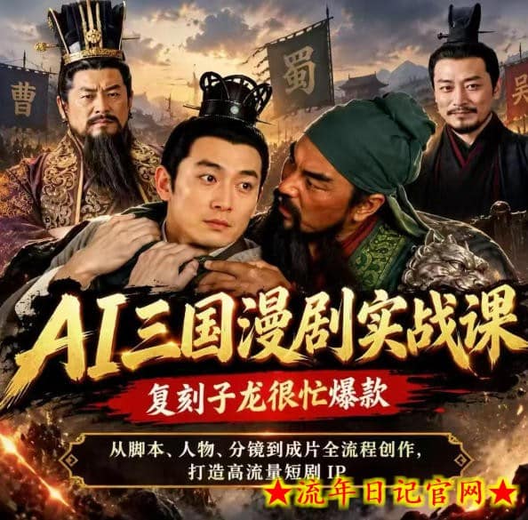 抖音14W粉博主同款AI三国漫剧实战课,复刻子龙很忙爆款,从脚本、人物、分镜到成片全流程创作,打造高流量短剧IP-流年日记
