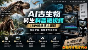 AI古生物转生科普短视频，18W粉丝博主课程，视频文案、剪辑发布全流程-流年日记