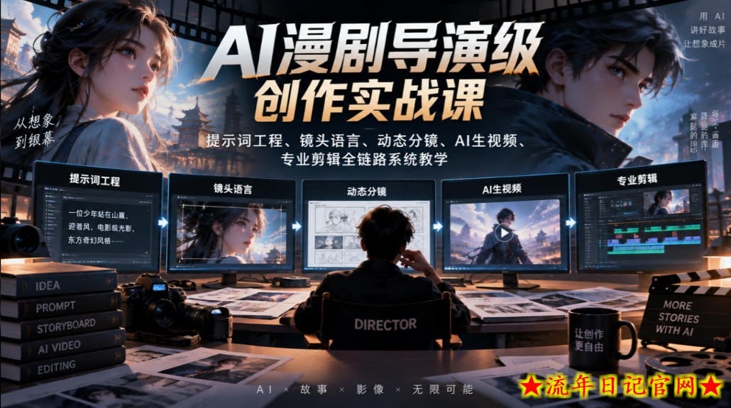 AI漫剧导演级创作实战课｜提示词工程、镜头语言、动态分镜、AI生视频、专业剪辑全链路系统教学