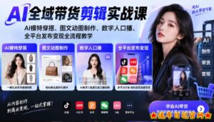 AI全域带货剪辑实战课｜AI模特穿搭、图文动图制作、数字人口播、全平台发布变现全流程教学-流年日记