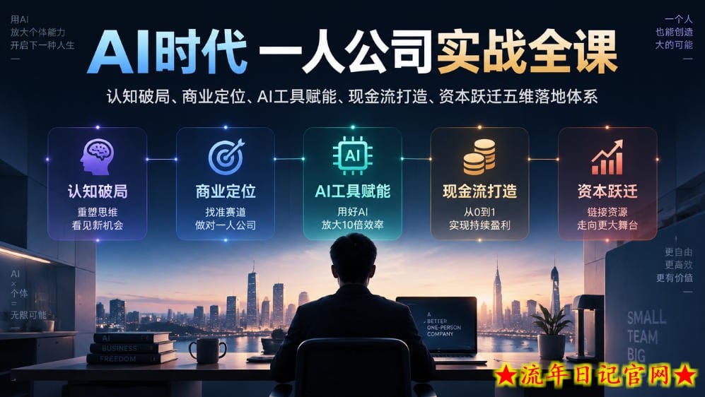 AI时代一人公司实战全课|认知破局、商业定位、AI工具赋能、现金流打造、资本跃迁五维落地体系-流年日记