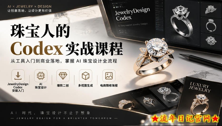 珠宝人的Codex实战课程|JewelryDesign Codex安装入门、AI珠宝设计、爆款二创、多视图生成、电商精修海报全链路教学-流年日记