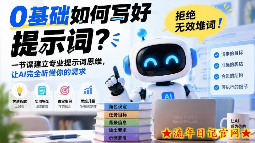 0基础如何写好提示词,拒绝无效堆词!一节课建立专业提示词思维,让AI完全听懂你的需求-流年日记