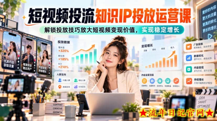 短视频投流知识IP投放运营课，解锁投放技巧放大短视频变现价值，实现稳定增长-流年日记