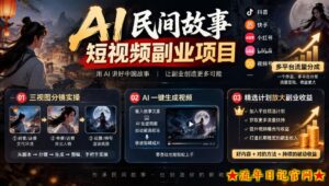 AI民间故事短视频副业项目,多平台流量分成,三视图分镜实操,精选计划放大副业收益-流年日记