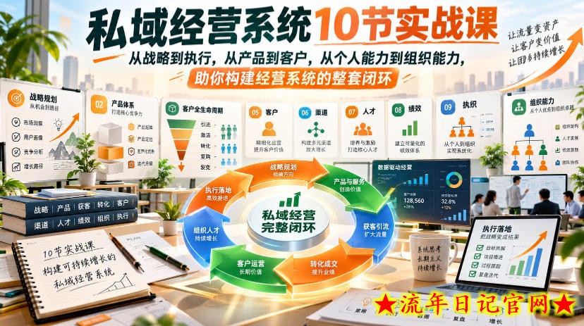 私域经营系统10节实战课,从战略到执行,从产品到客户,从个人能力到组织能力,助你构建经营系统的整套闭环-流年日记