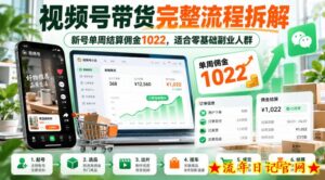 视频号带货完整流程拆解，新号单周结算佣金1022，适合零基础副业人群-流年日记